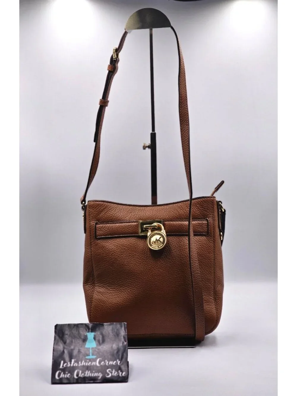 Michael Kors Women's Tan Pebbled Leather Hamilton Traveler Crossbody Bag  3371